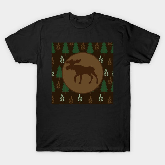 Rustic Moose with Pine Tree and Branch T-Shirt by JessDesigns